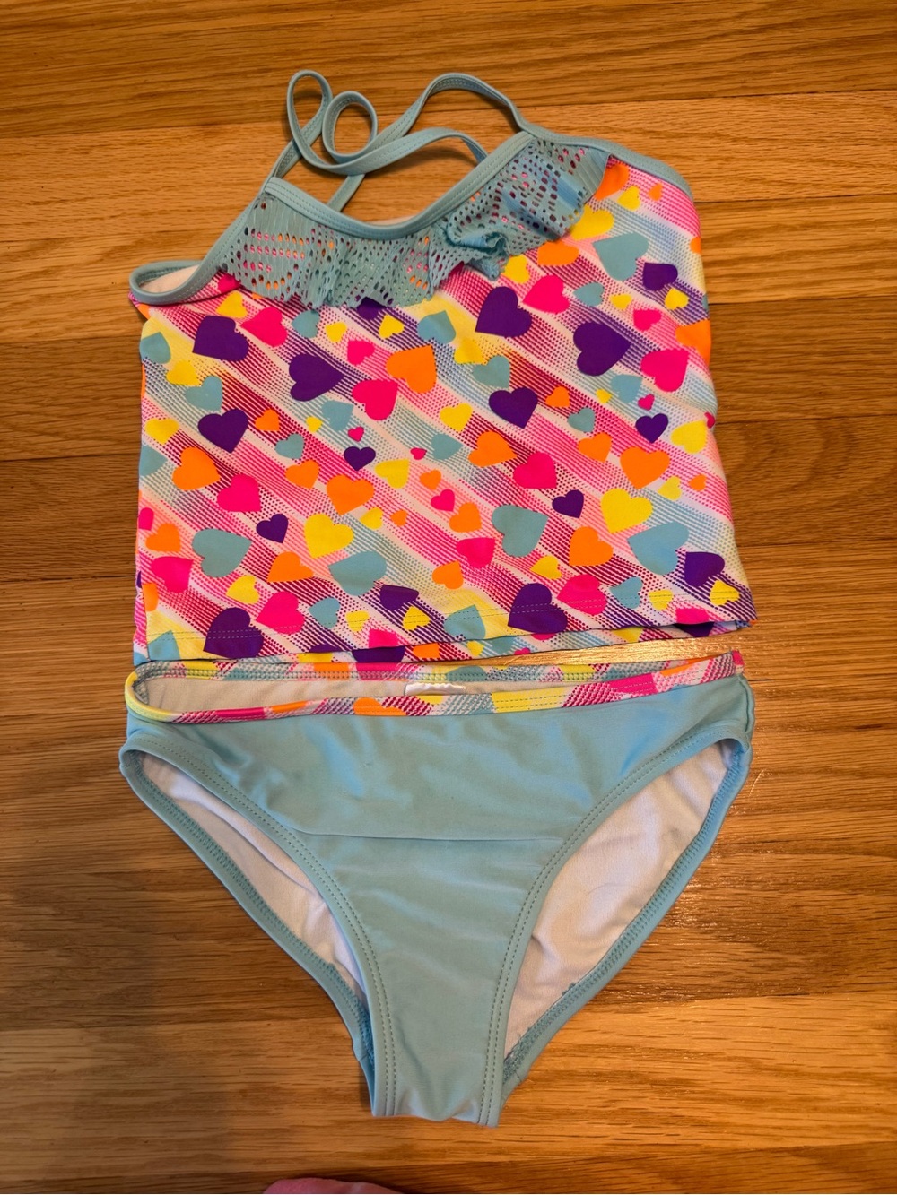 wonder nation Light Blue Heart-Print Tankini Set